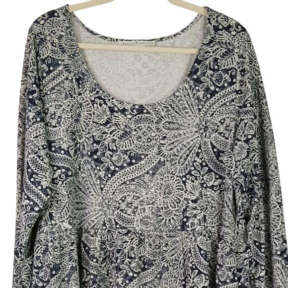 Peruvian Connection SZ XL Pima Cotton Navy & Cream Floral Print Dress NWOT - Picture 3 of 5